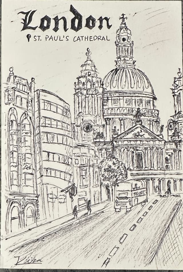 London postcard pen & ink drawing